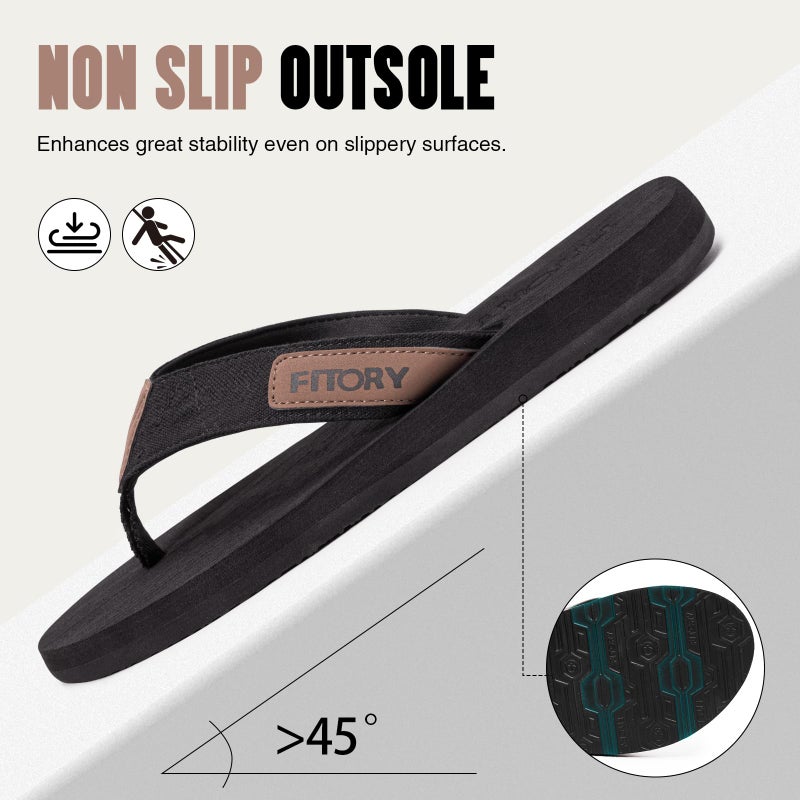 FITORY Men's Flip-Flops, Thongs Sandals Comfort Slippers for Beach Black Size 11 - Image 5